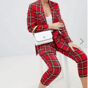 Red Plaid Blazer & Pants Suit